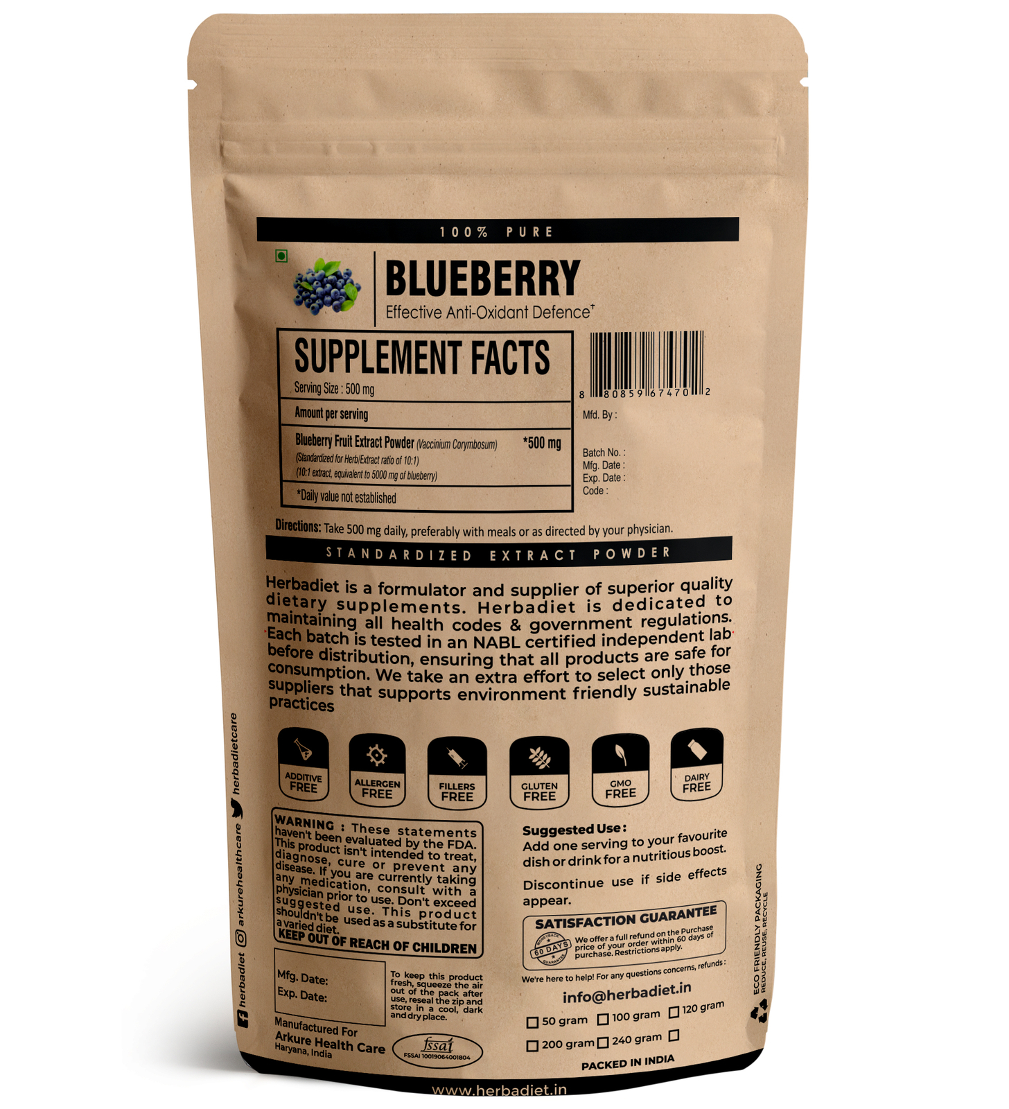 Blueberry Extract Powder 10:1 Anthocyanins Antioxidant for Vision and Memory