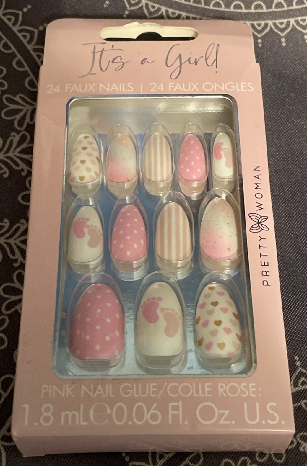 Pretty Woman It’s a Girl! 24 Faux Nails Pink Nail Glue ABS Plastic 6M Vietnam