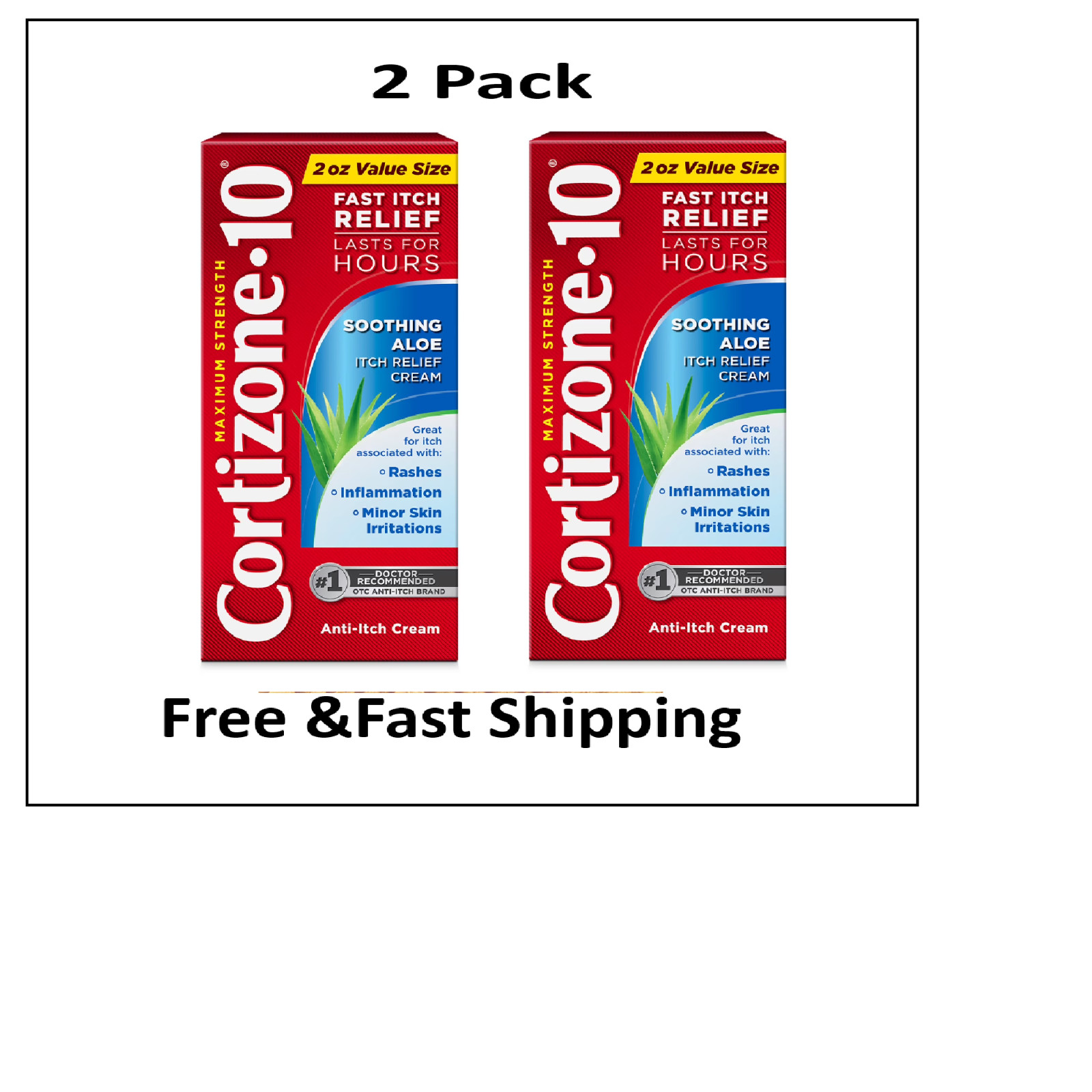(2 Pack) Cortizone 10 Maximum Strength Cream, 1% Hydrocortisone Anti-Itch, 2 oz