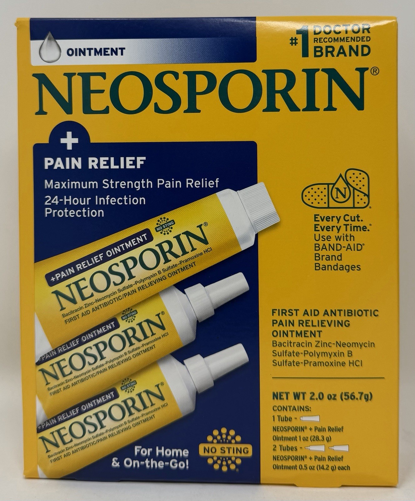 NEW Sealed NEOSPORIN Antibiotic + Pain Relief Ointment 3 Tubes Total 2oz