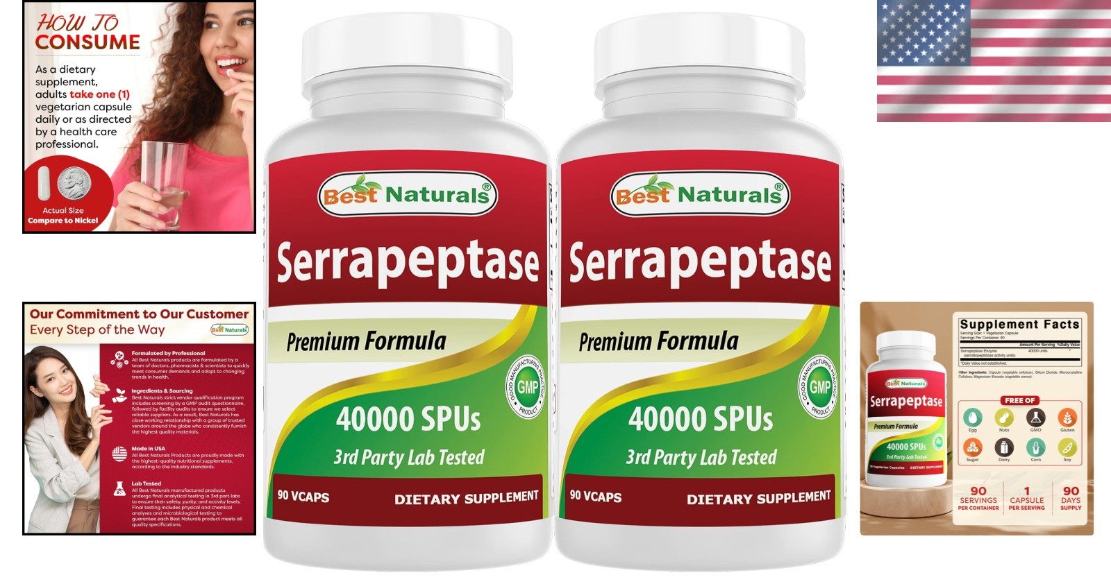 Serrapeptase 40,000 SPUs – Powerful Digestive Support, 90 Count per Bottle