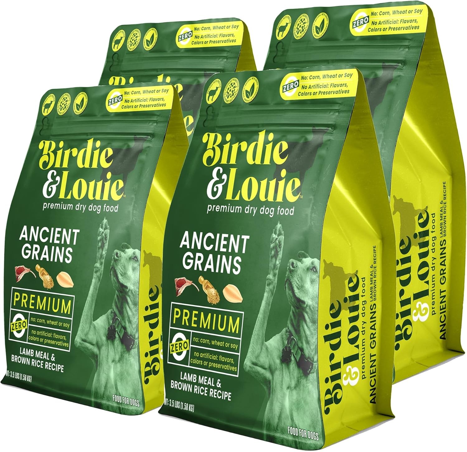 Birdie and Louie Dry Dog Food Lamb Meal & Brown Rice Recipe 3.5 Lb Easy Seal Bag