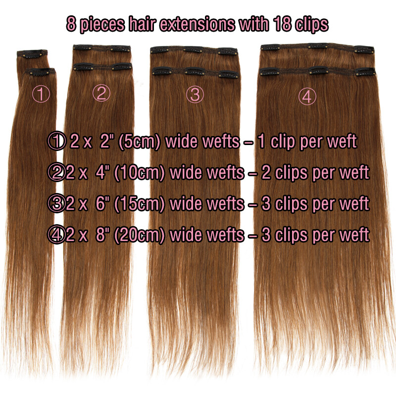 170G REAL THICK Double Weft Full Head Clip In Human Hair Extensions 10″-24″ Long