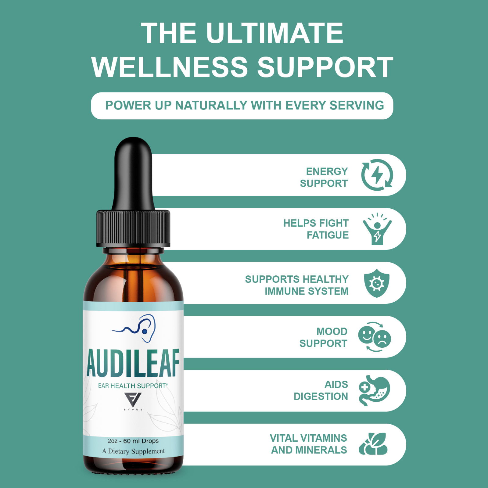 (5 Pack) Audileaf Drops, Audileaf Tinnitus Support Liquid Supplement (10oz)