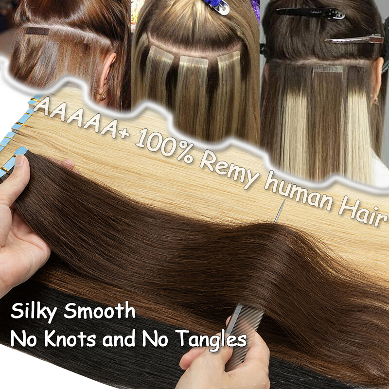 Invisible Tape In Skin Weft Real Remy Human Hair Extensions Wavy Thick Glue 150G