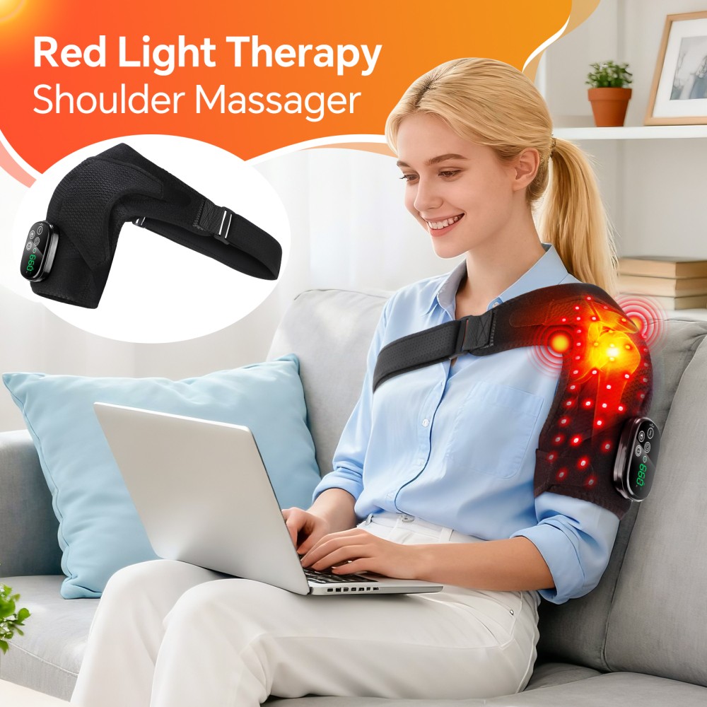 660nm & 850nm Red Light Therapy Shoulder Massager Heated Vibration Pain Relief