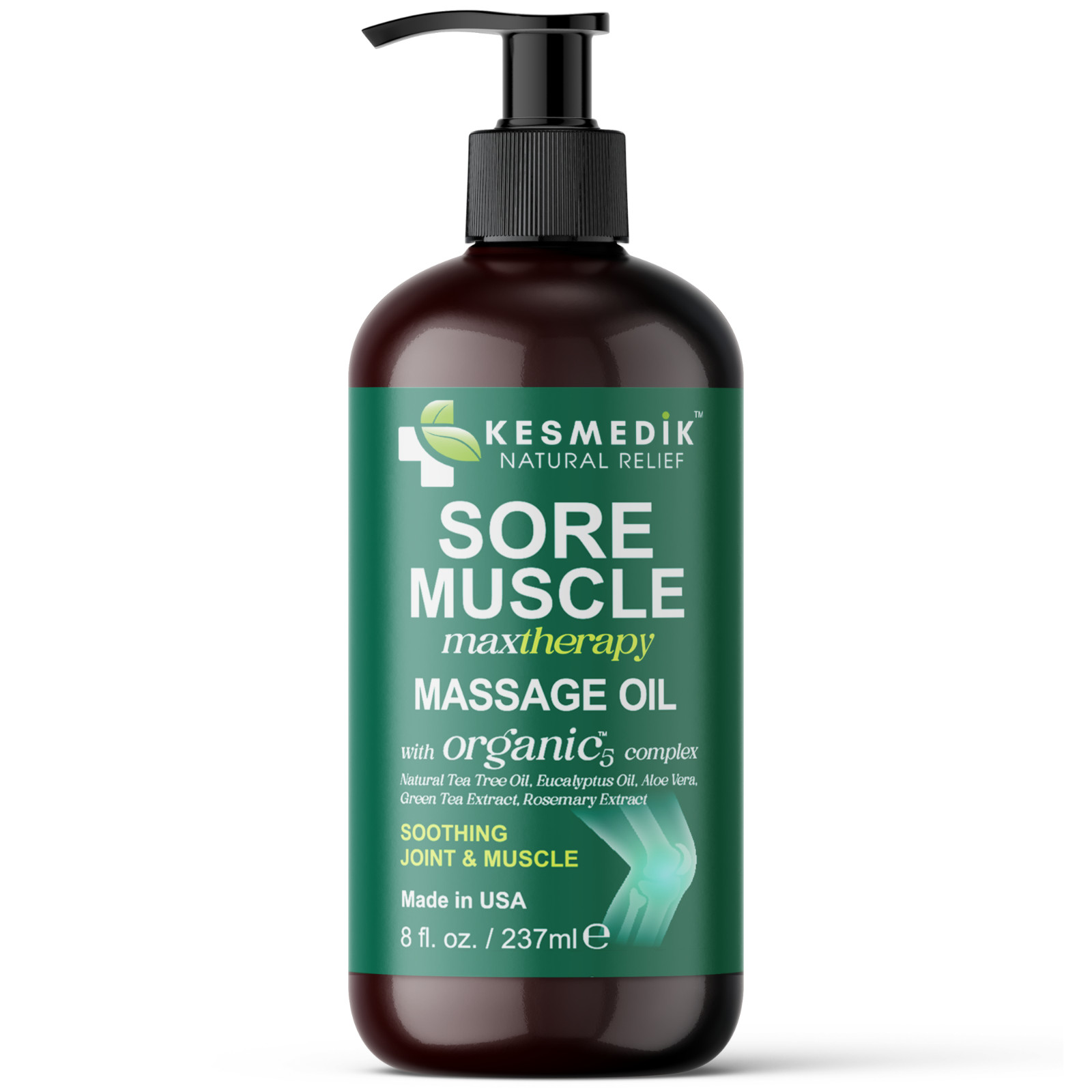Kesmedik Sore Muscle Massage Oil, Organic-5 Complex, Non-Greasy, Soothing Relief