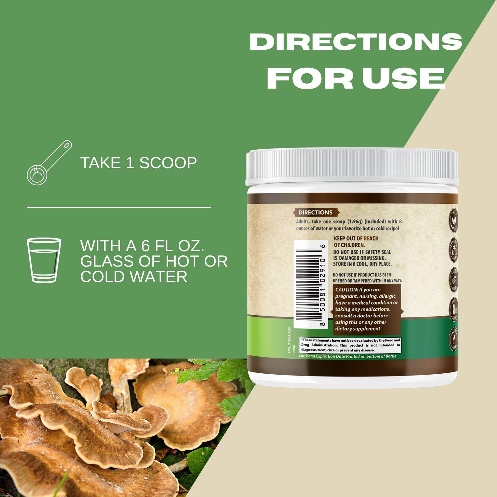 WHOLE WORLD WELLNESS Organic Mushroom Complex Powder Supplement. USA Made.