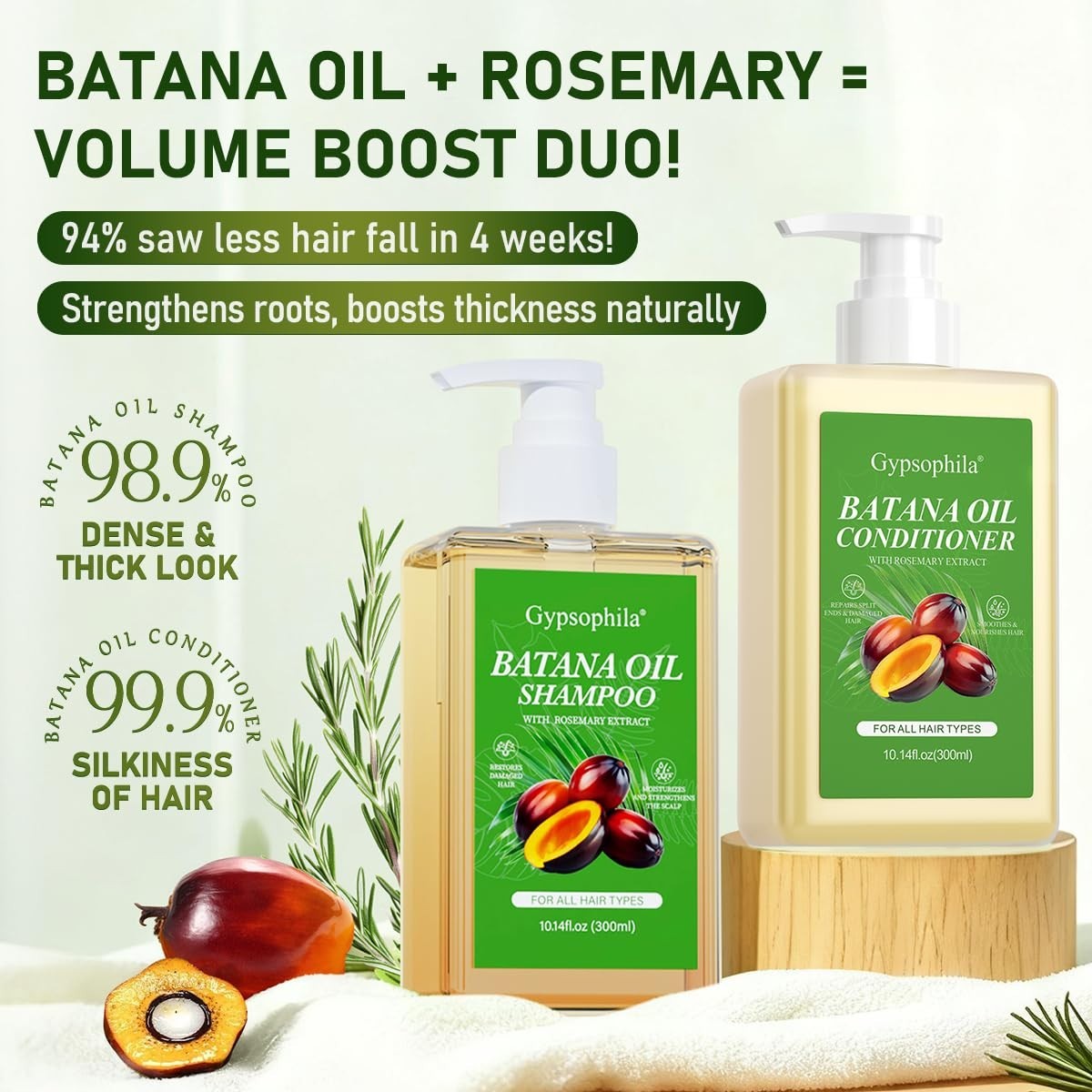 Sulfate-Free Batana Oil Shampoo & Conditioner for Hair Growth, 10.14 Fl Oz