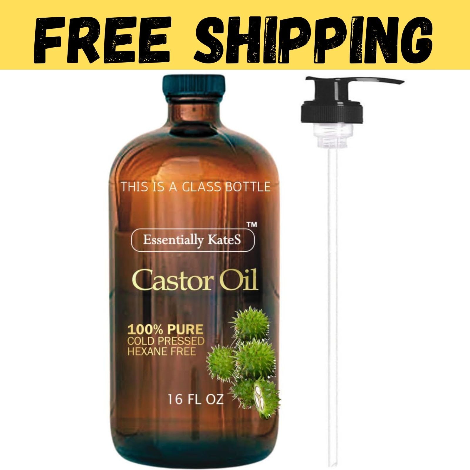Castor Oil 16 Fl Oz Glass Bottle – Original Unrefined – A Huge Glass Bottle w…