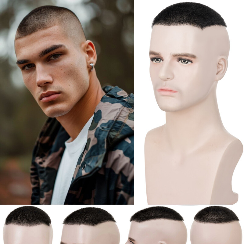Ultra Thin PU Skin Mens Human Hair Toupee Hairpiece System Wigs Short Cut 6″X8″