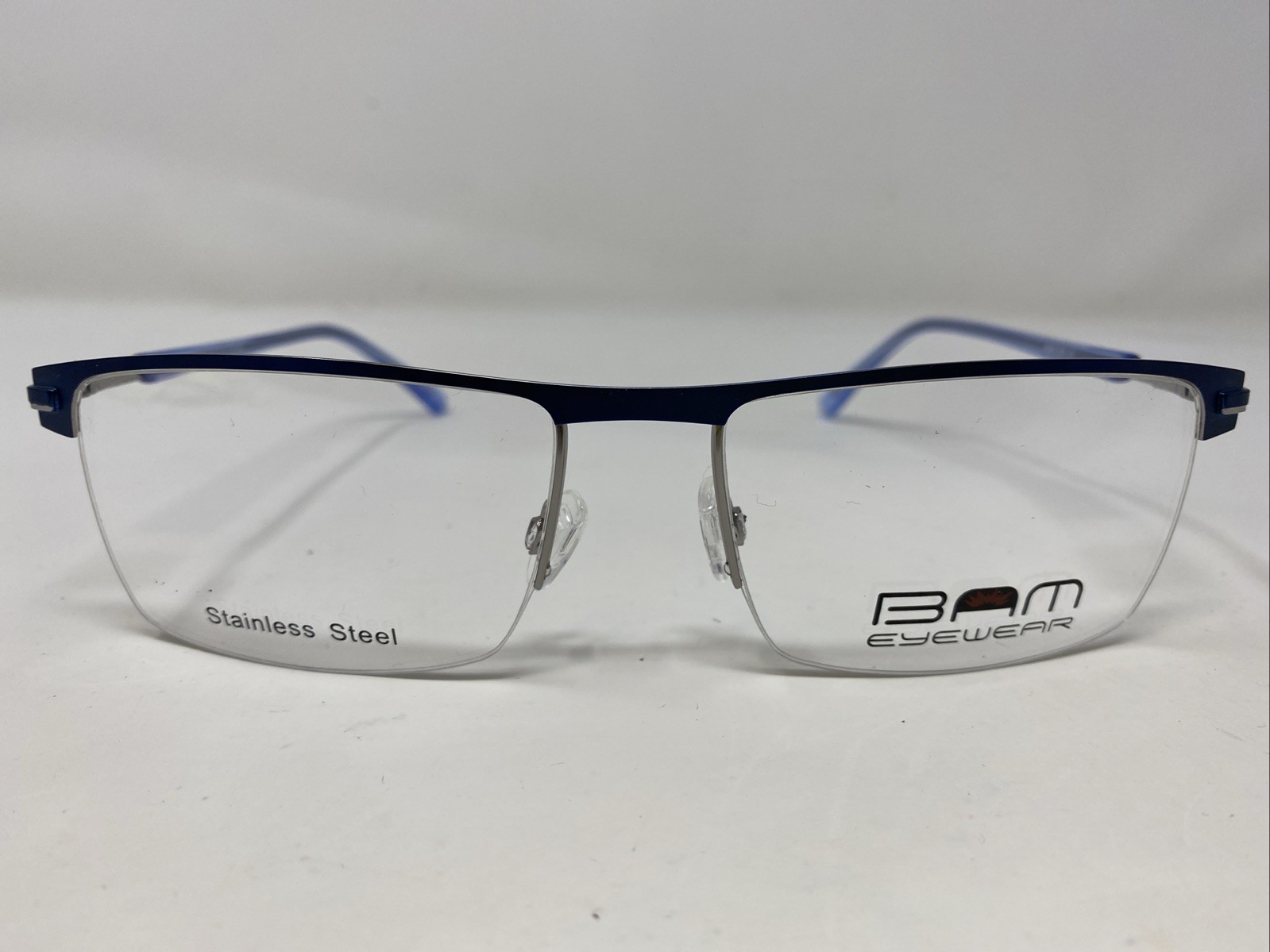 BAM Eyewear 526 NAVY/SILVER 63-19-155 Blue Metal Half Rim Eyeglasses Frame E998