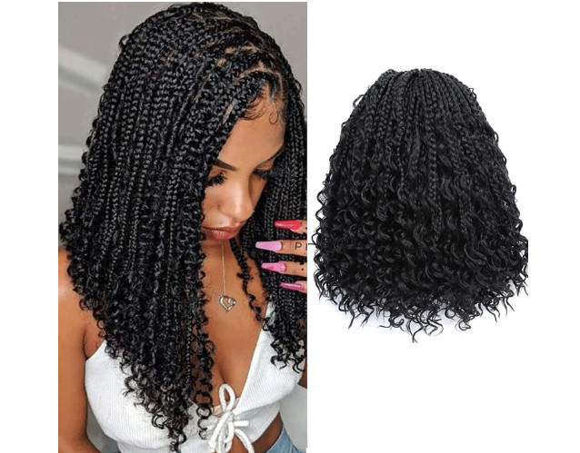 Bohemian Box Braids Crochet Hair Curly Ends Pre-Looped 14 inch 8 Packs Black 1B