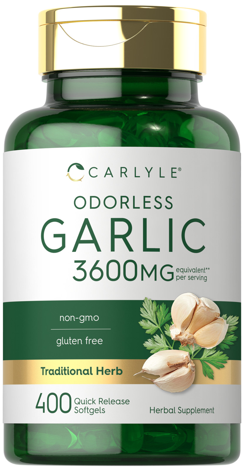 Odorless Garlic Pills 3600mg | 400 Softgels | Non GMO, Gluten Free | by Carlyle