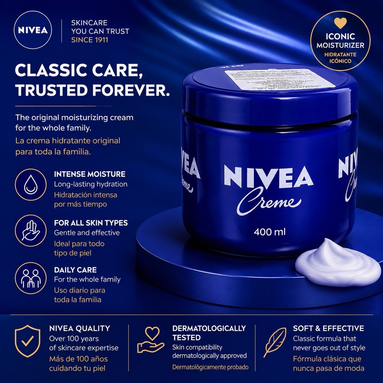 IMPORTED MEXICO 🇲 NIVEA Creme 400ml Glass Jar Family Size Cream Face Body Hands