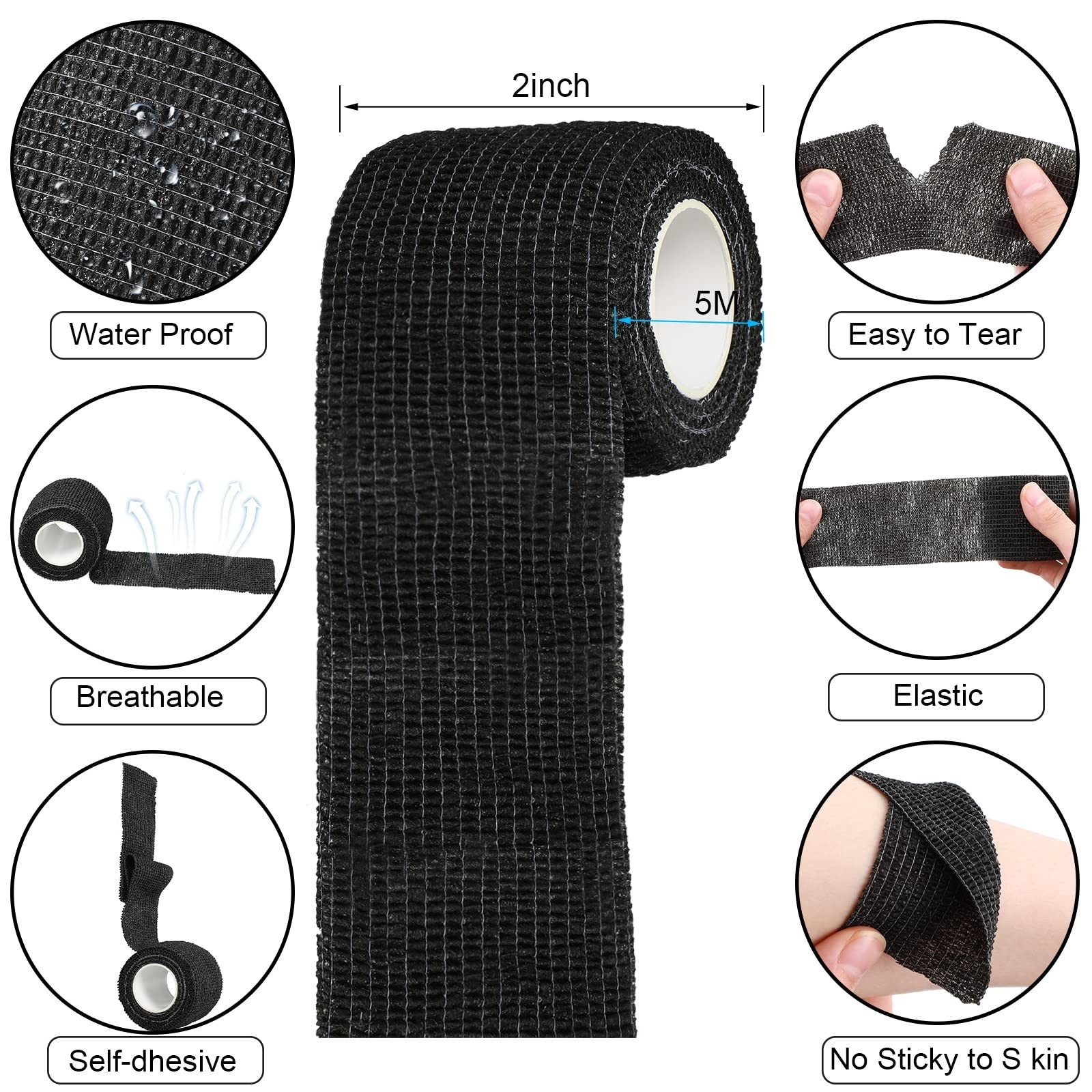 96 Pack Self Adhesive Bandage Wrap 2″ x 5 Yards – Cohesive Elastic Sports Tape,