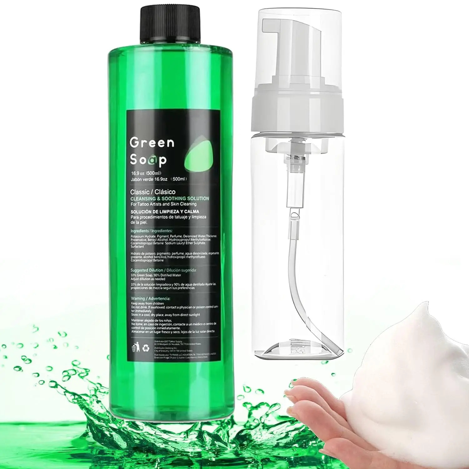 Ultra Concentrated Tattoo Green Soap Cleaning Kit with 150ml Foaming Bottle