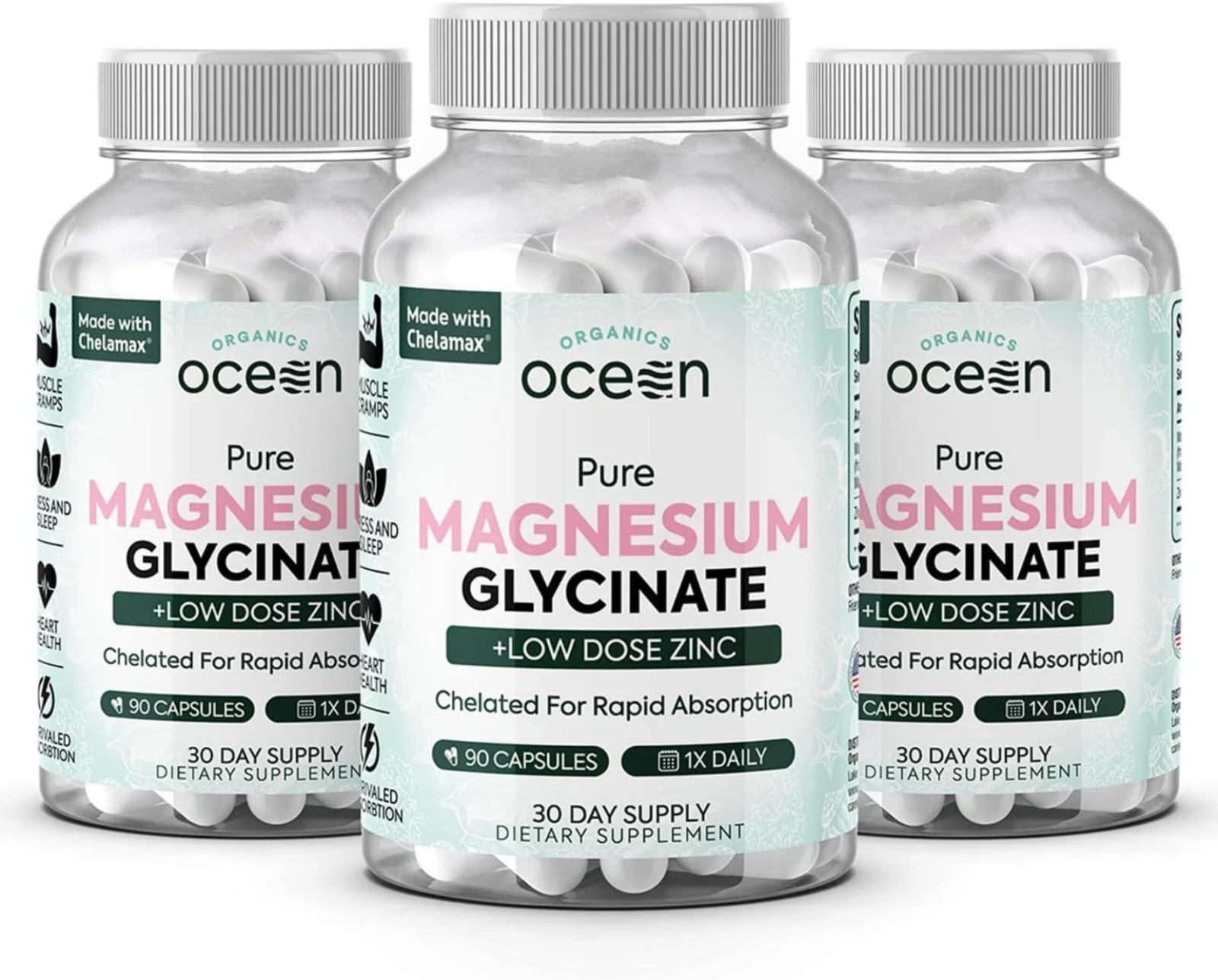 1-3 bottles Pure Ocean Organics Magnesium Glycinate Zinc Strength Chelated hot