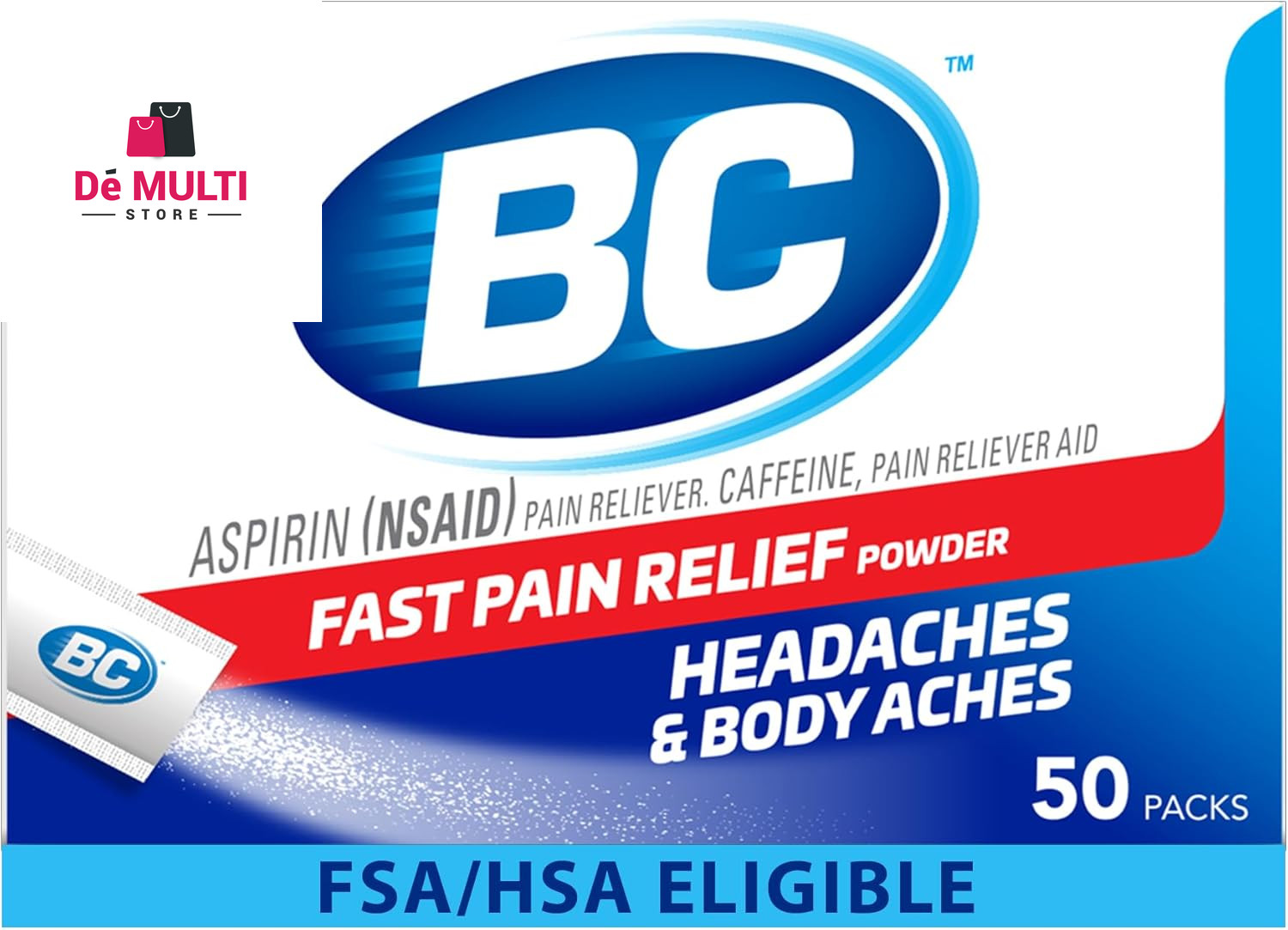 BC Powder Original Strength Pain Reliever, Aspirin Dissolve Packs – 50 Counts