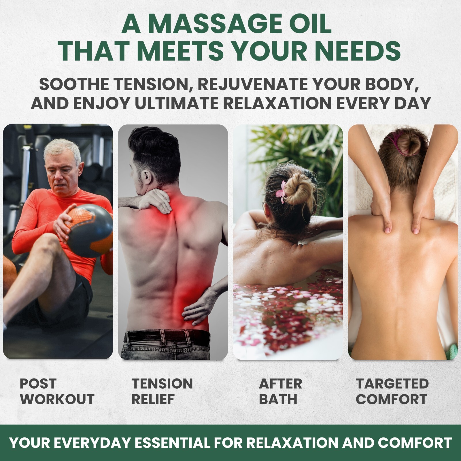 Sore Muscle Massage Oil 8 oz 4-Pack Arnica Eucalyptus Tea Tree Deep Relief