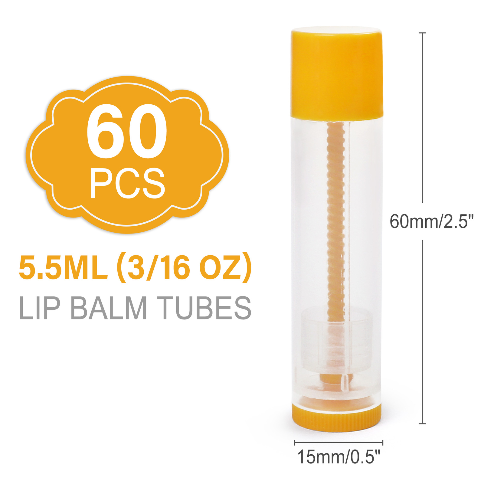 Lip Balm Tubes Empty 60PCS 5.5ml (3/16 Oz) Clear Lip Balm Container Tubes w/ Cap