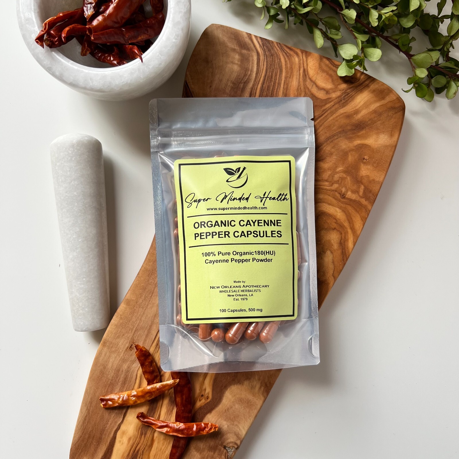 100 Organic Cayenne Pepper Powder Capsules 180,000 HU Capsicum Annuum