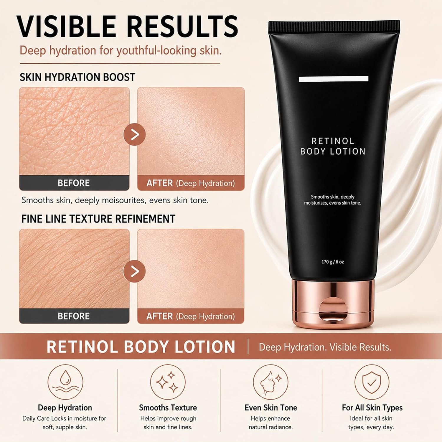 Retinol Body Lotion, Firming Body Cream for Crepey Skin, Deeply Moisturizing 6oz