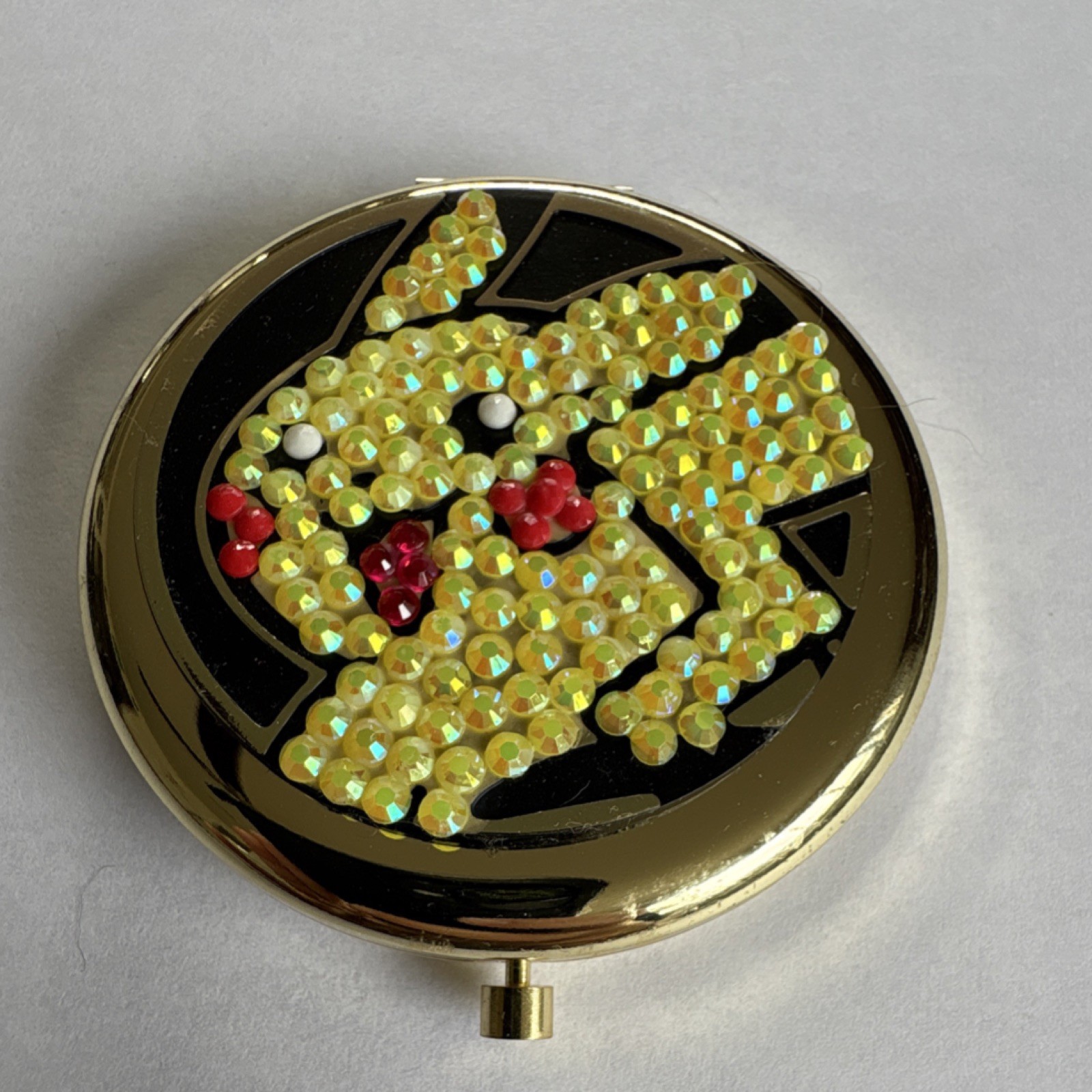 Rhinestone Pokemon Gold Tone Compact Mirror