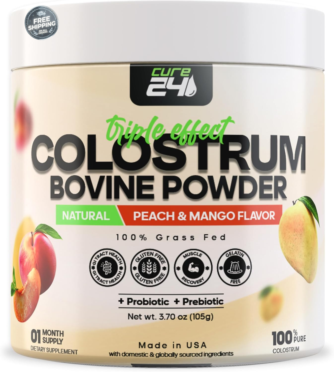 Bovine X3 Colostrum Supplement Powder for Humans, 100% Pure Whole Natural Grass