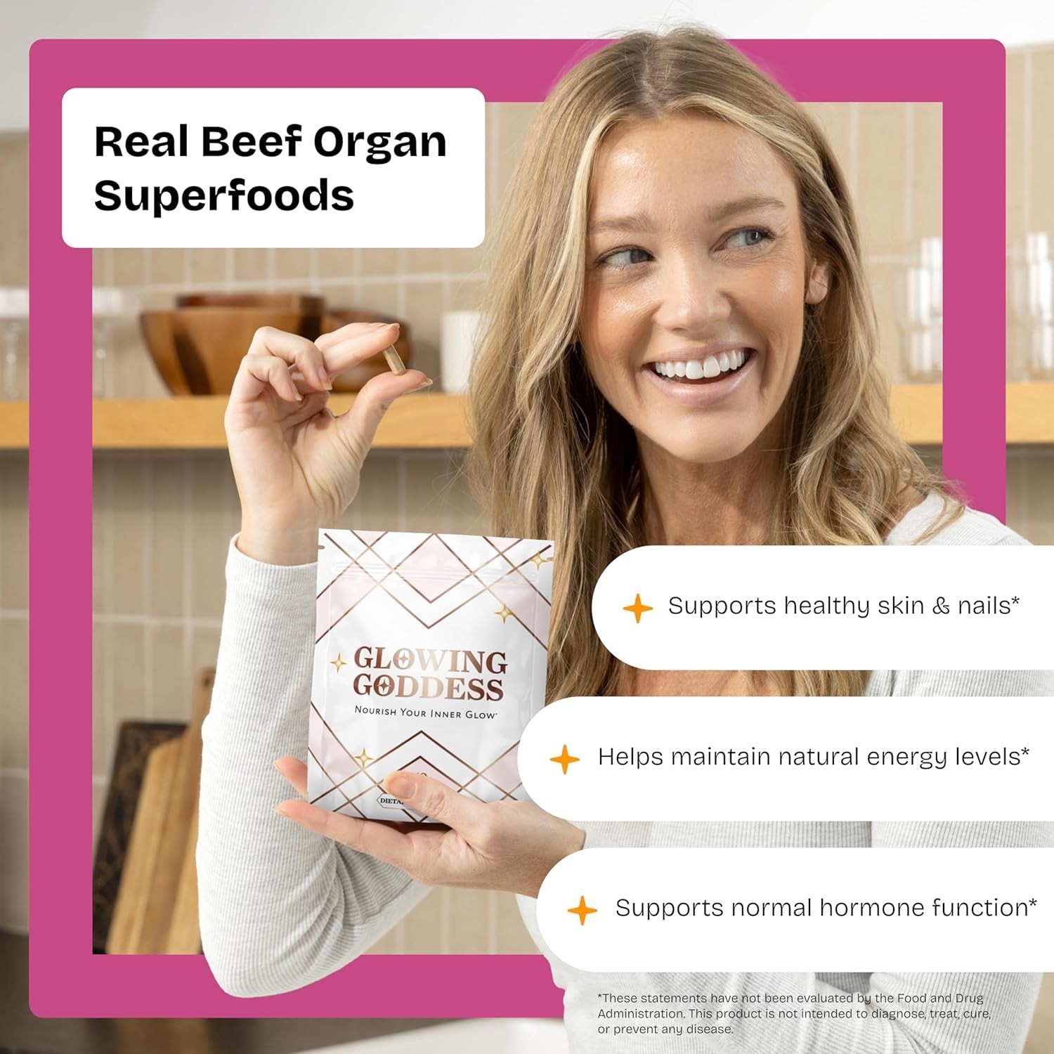 Glowing Goddess Female Beef Organ Superfood Supplement 100%Grass-Fed 60 Capsules