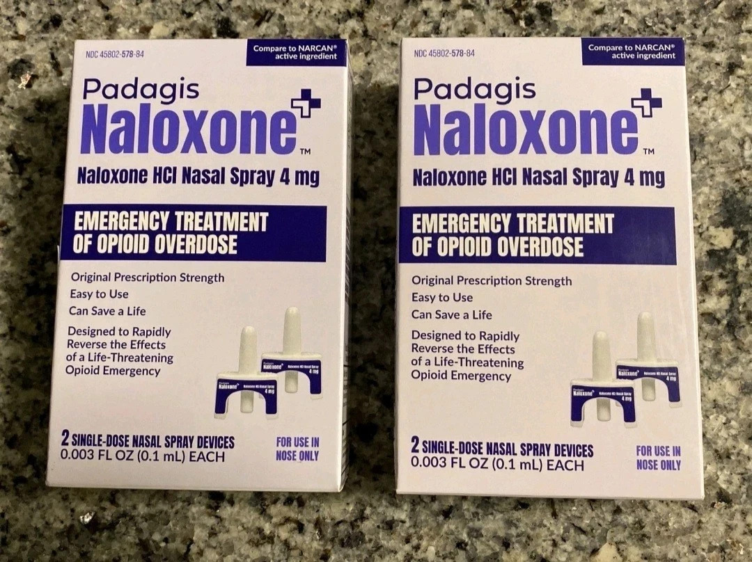 2pack Padagis Naloxone (Narcan) 4mg Nasal Spray 4 DOSES for Overdose Exp 07/2028