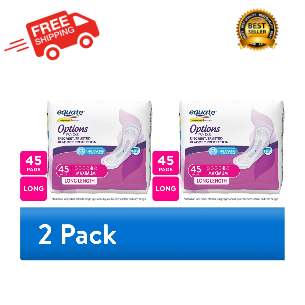 Equate Options Maximum Bladder Control Pads, Long, Unscented, 45 Count, 2 Pack