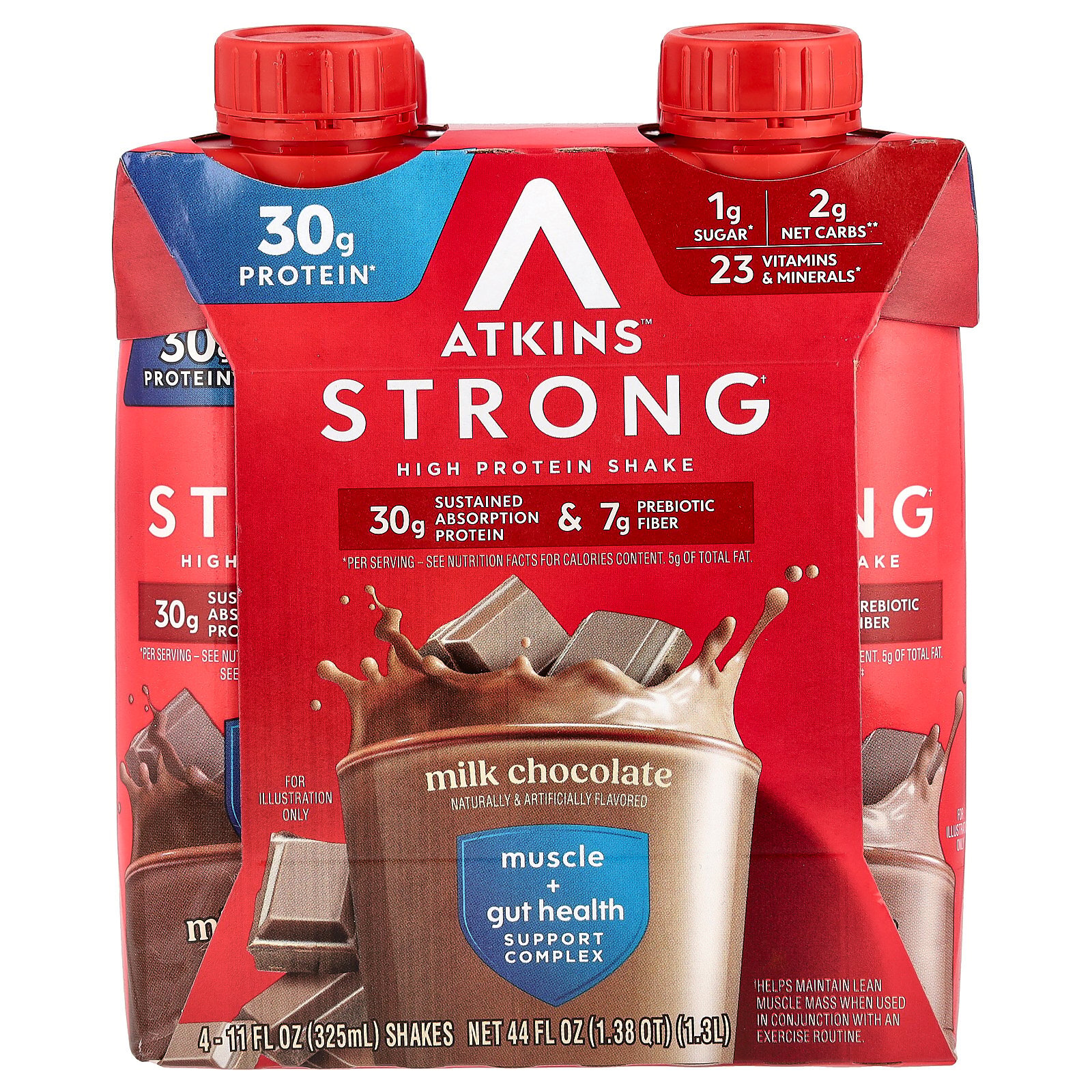 Strong, High Protein Shake, Milk Chocolate, 4 Shakes, 11 fl oz (325 ml) Each