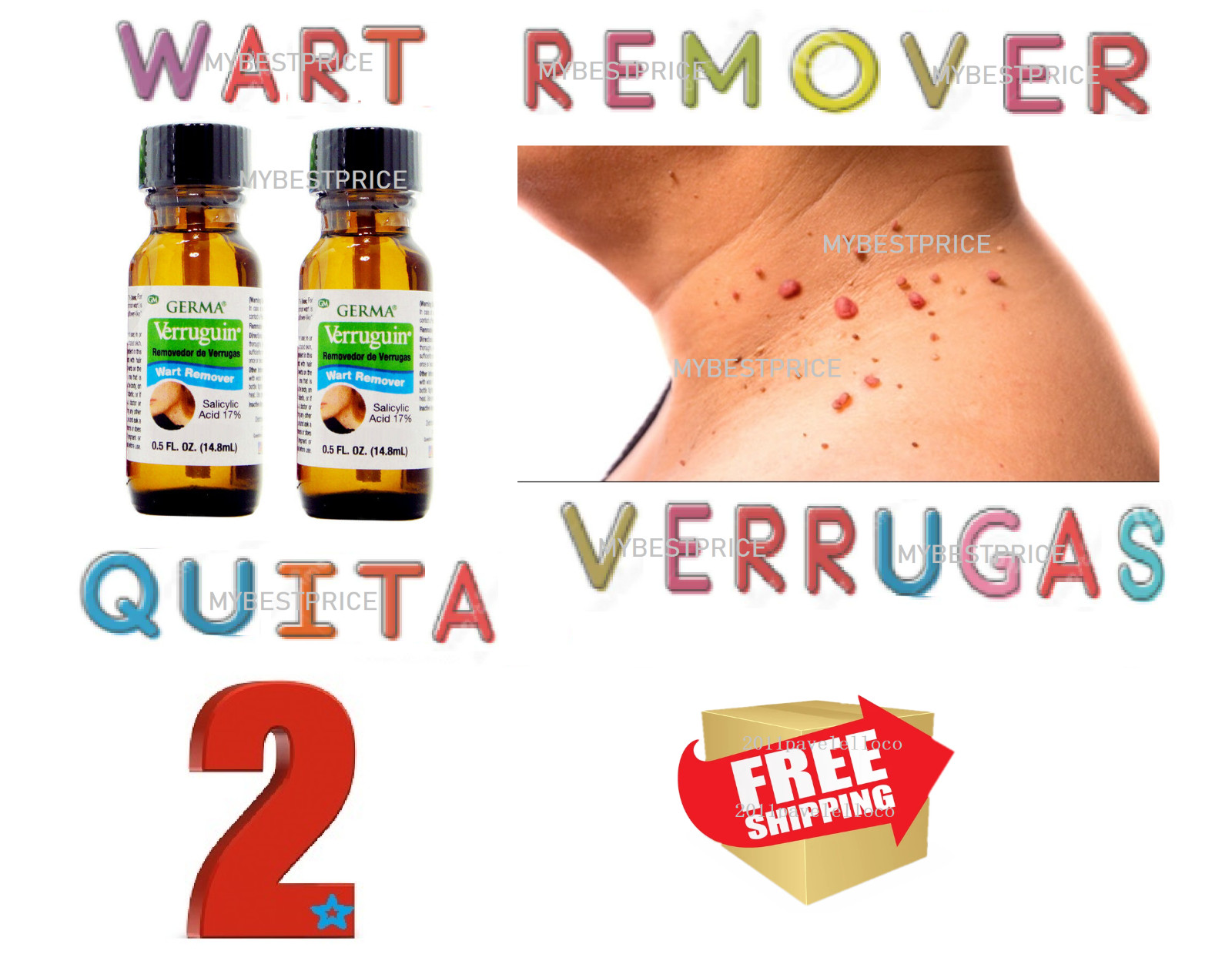 2 Bottle Verruguin Effective Liquid Wart Remover with Salicylic Acid. 0.5 fl.oz