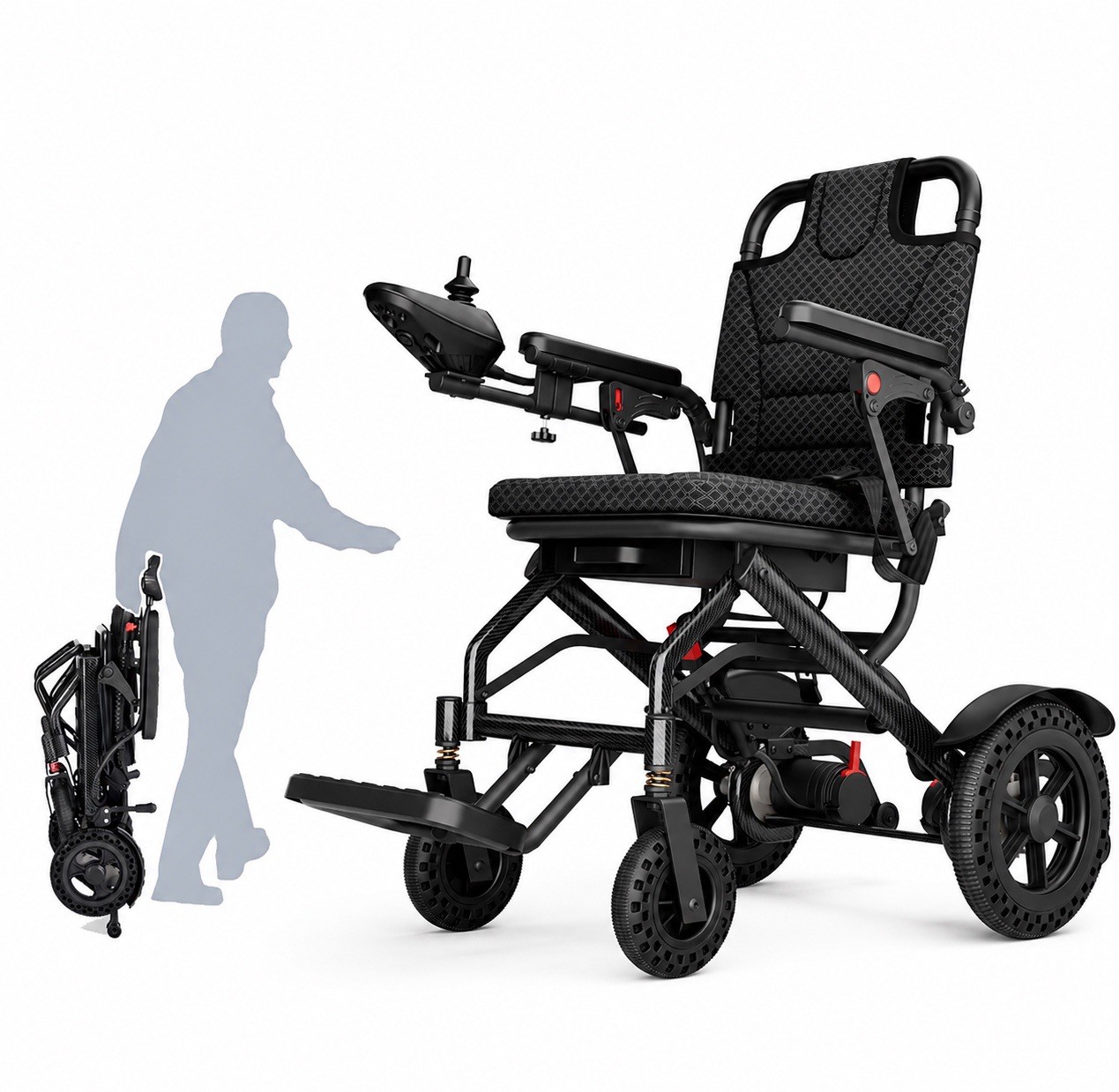 Joreek Lightweight Electric Wheelchair 15 Miles Range,up to 300lb, 17.5
