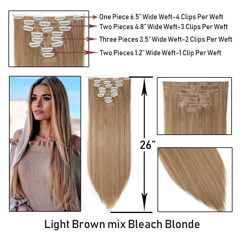100% Natural Clip In Full Head Hair Extensions 8 Pieces Real Thick as Human Hair