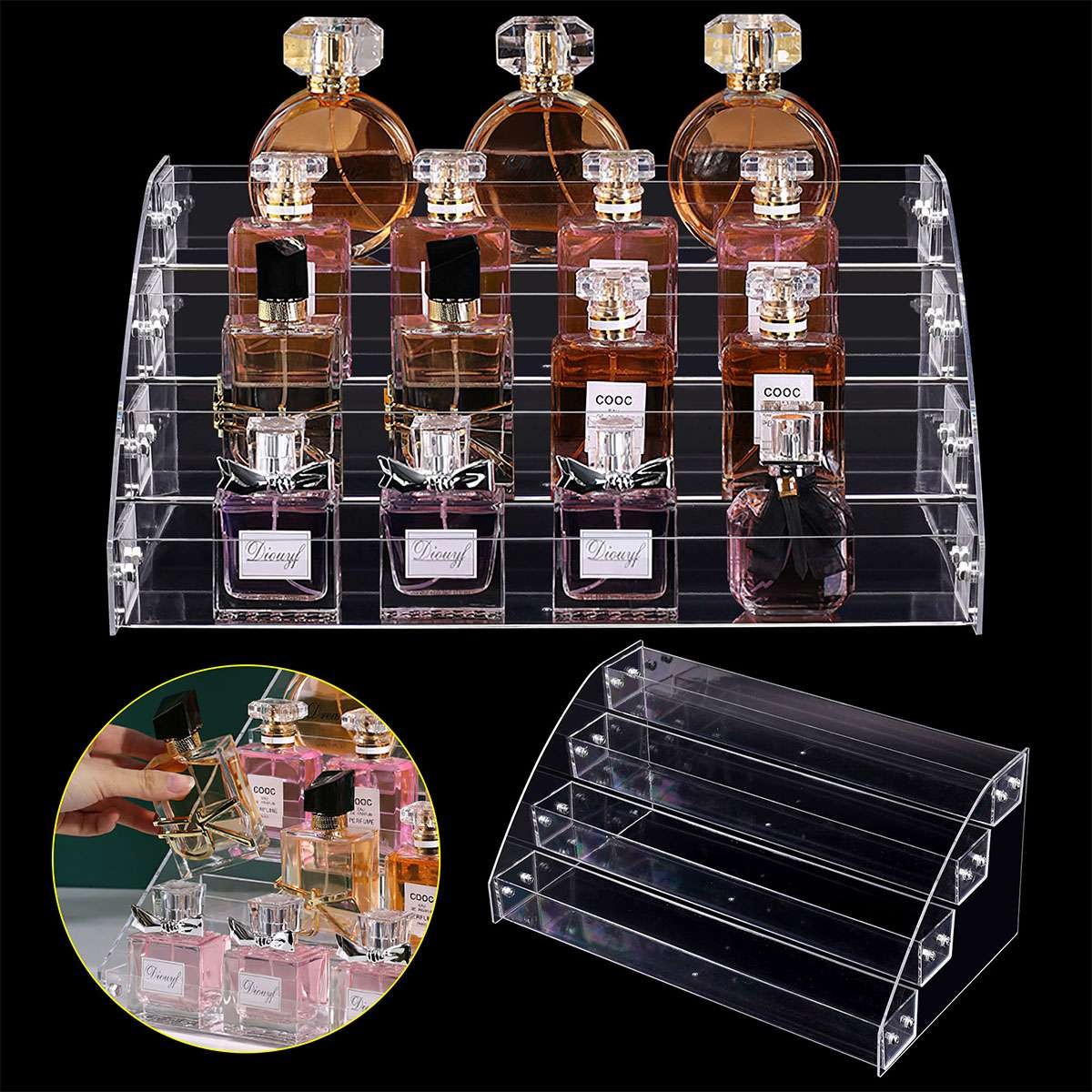 4 Tiers Acrylic Display Risers Clear Perfume Organizer Stand Large Cupcake Stan