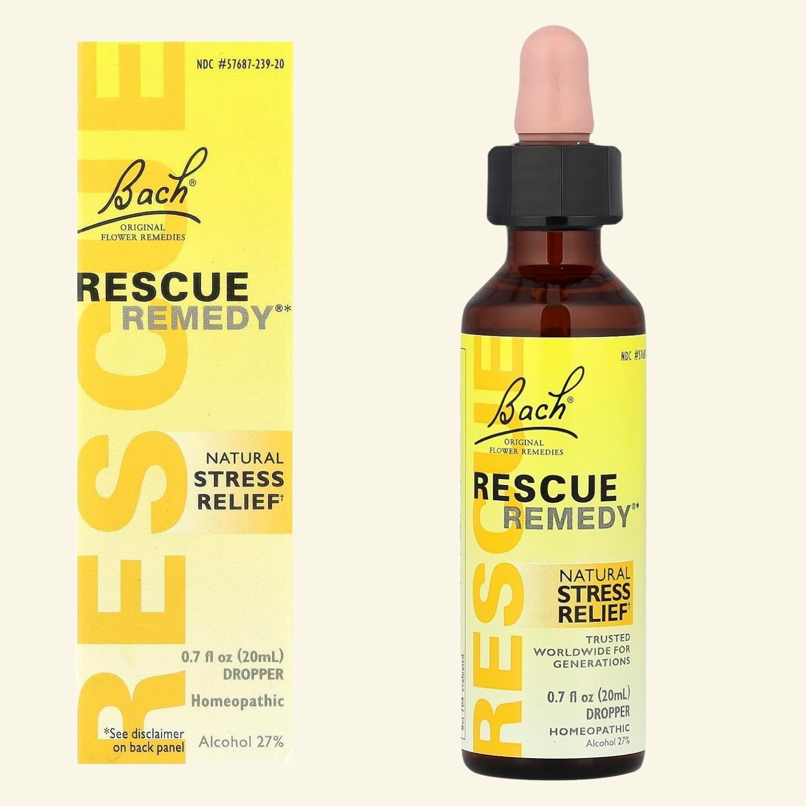 RESCUE Bach Remedy Dropper 20mL, Nat Stress Relief, Homeopathic Flower Essence.