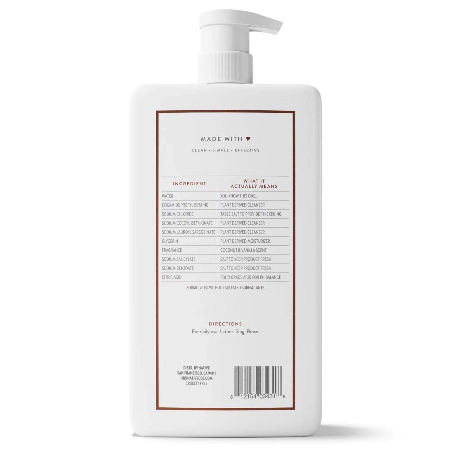 (2 Pack) Native Coconut Vanilla Body Wash 36 fl oz Sulfate Free for Men & Women