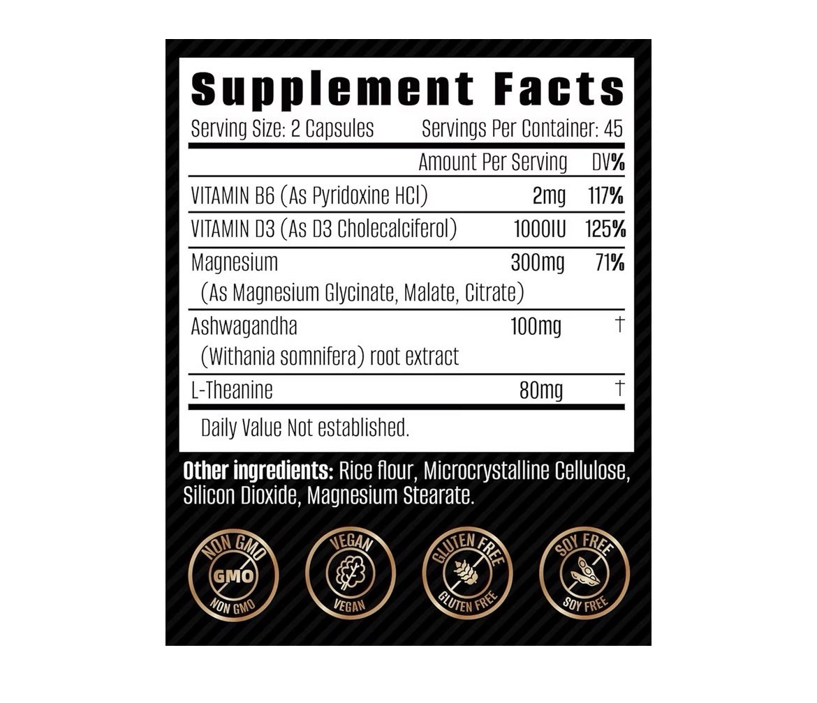FORTISCA Magnesium 7-in-1 w/ D3 B6 Ashwagandha L-Theanine, 90 Capsules