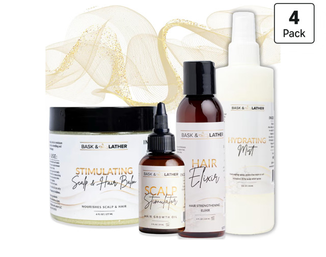 BASK & LATHER Moisture &Seal Bundle Hair Growth Oil Balm Mist Elixir Set