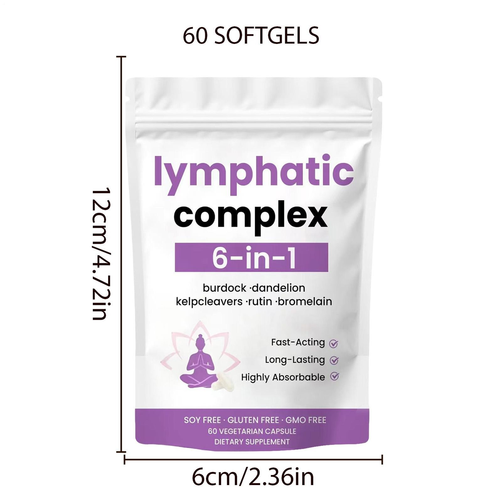 6-in-1 Lymphatic Complex Drainage Supplement Dandelion Burdock Bromelain Kelp