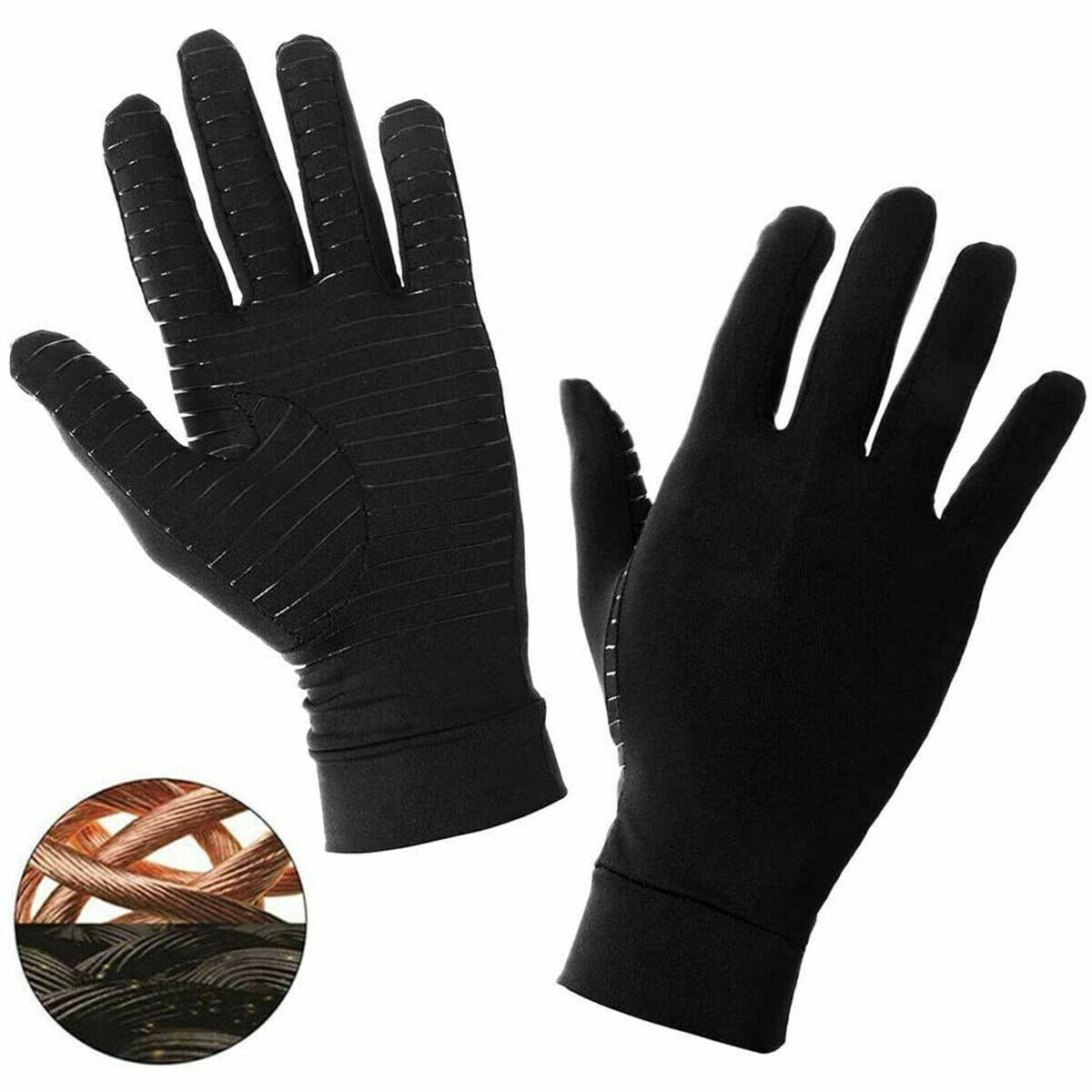 2Pairs Copper Infused Arthritis Compression Gloves Full Finger Joint Pain Relief