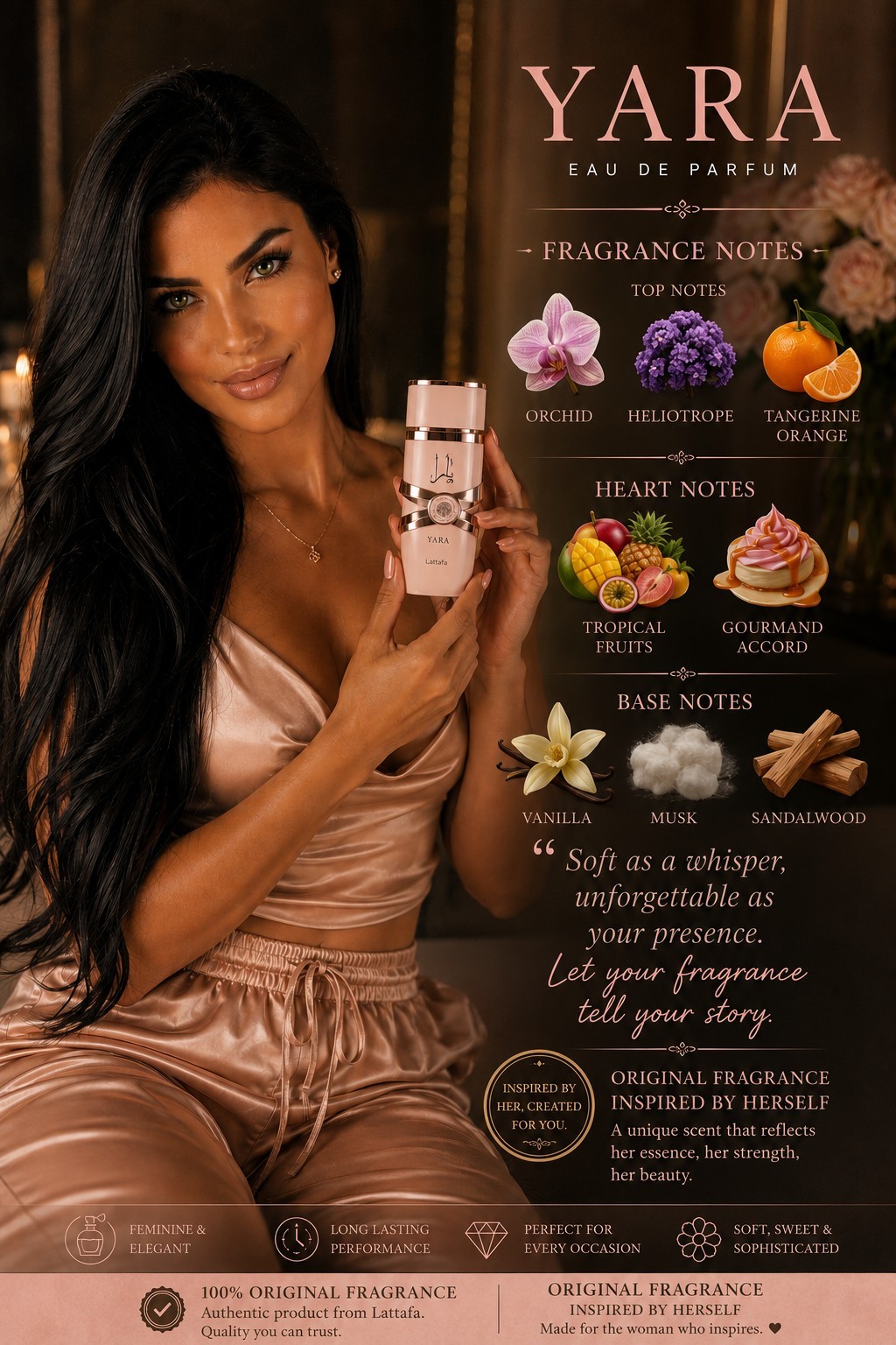 Lattafa Yara Eau de Parfum Spray 3.4 fl oz Orchid Vanilla Musk Long Lasting