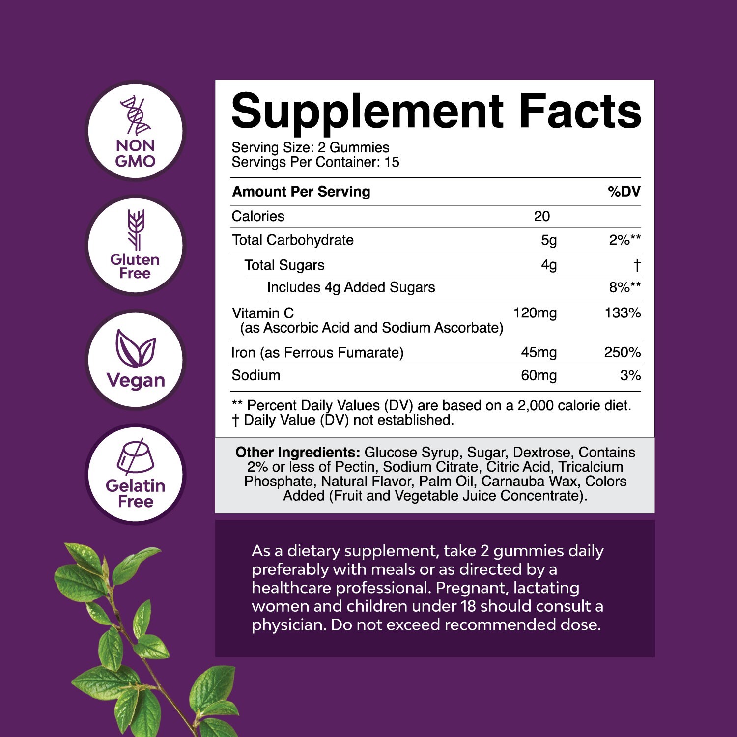 Delicious Iron Gummies for Women and Men – High Strength 45mg Per Serving