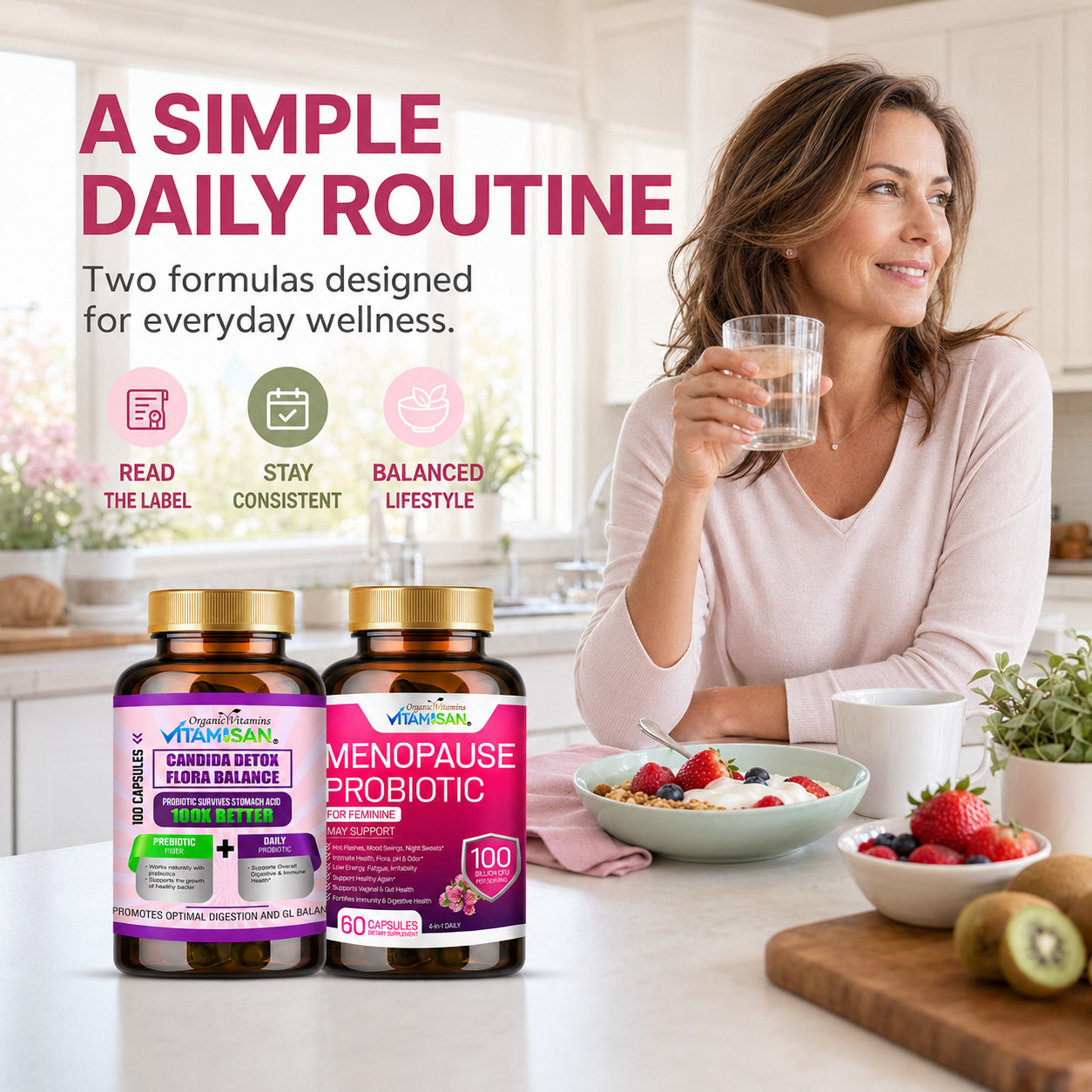Vitamisan Flora Balance 100 Caps + Menopause Probiotic 60 Caps Women’s Wellness