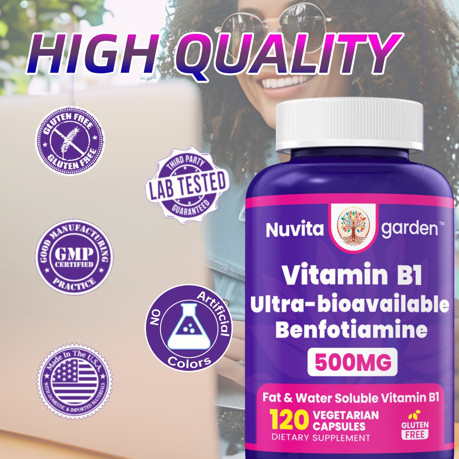 Vitamin B-1 Thiamine 500 mg, 60 Day Supply Dietary Supplement, Easy-to-Swallow