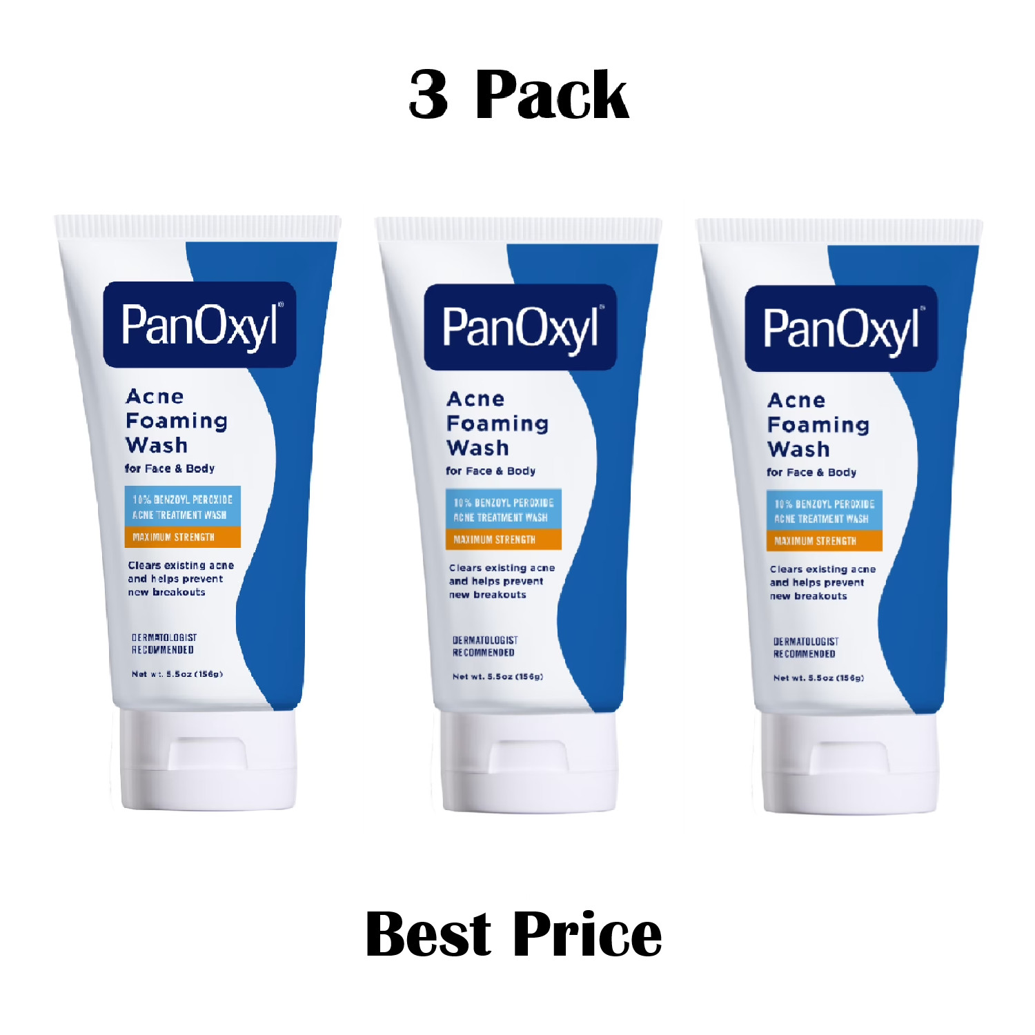 PanOxyl Acne Foaming Wash 10% Benzoyl Peroxide Maximum Strength, 5.5 oz 3 Pack