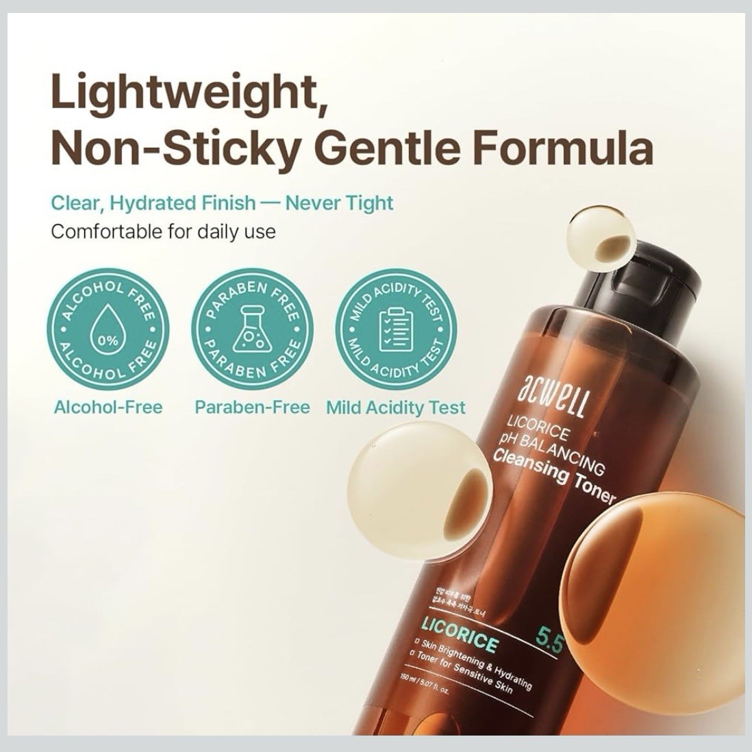 Acwell Licorice ph Balancing Cleansing Toner hydrating 150ml Vegan K-beauty