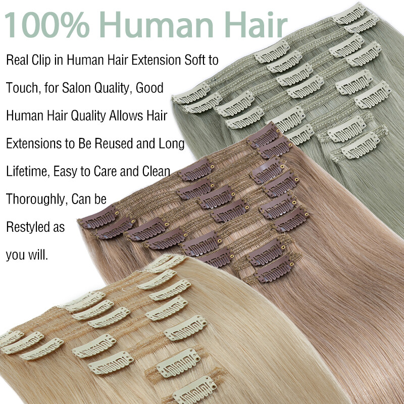 10-24″ Double Wefts Clip in 100% Remy Human Hair Extensions Full Head Long THICK